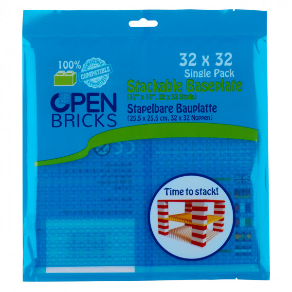 Open Bricks stapelbare Bauplatte 32x32 Transparent Blau